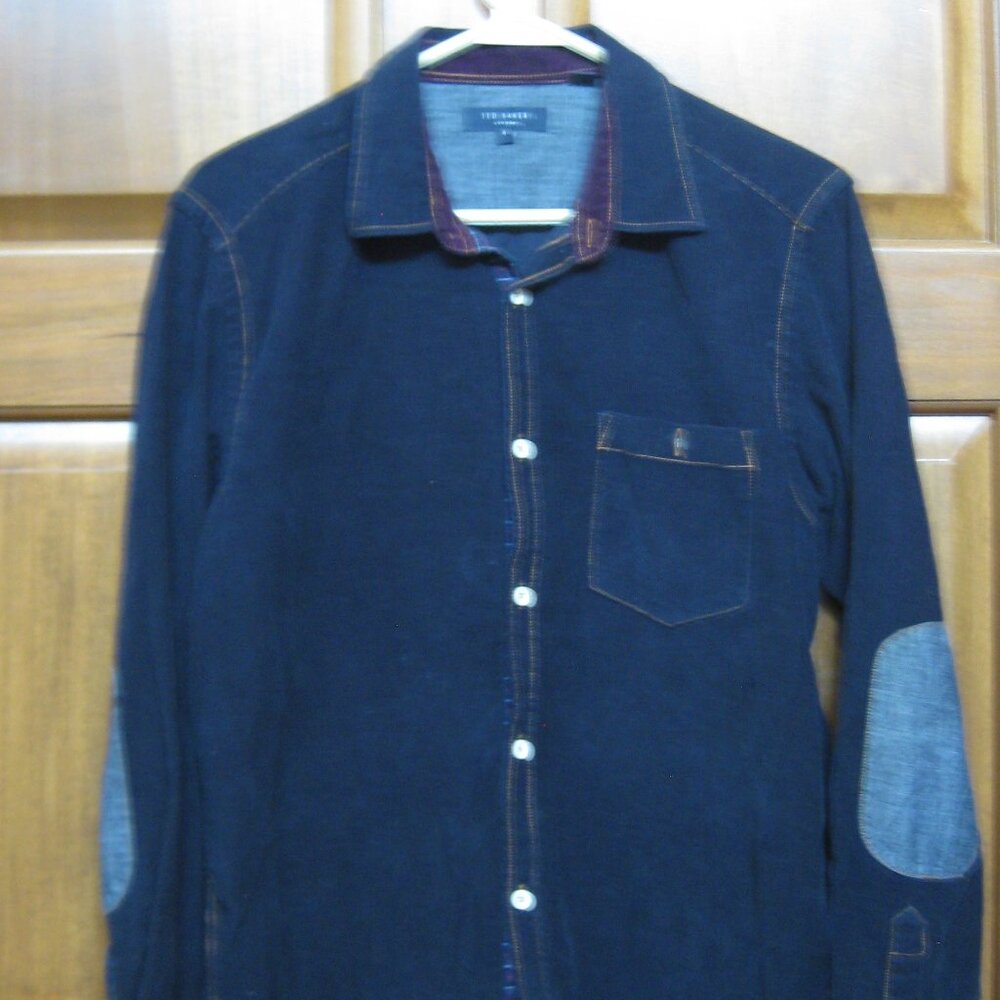 Ted Baker Navy Blue Corduroy button-up shirt, Mens size 4 (medium)